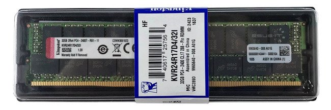 Memory RAM 1x 32GB Kingston ECC REGISTERED DDR4 2Rx4 2400MHz PC4-19200 RDIMM | KVR24R17D4/32I